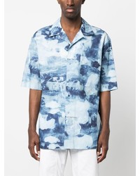 hellblaues Mit Batikmuster Kurzarmhemd von Off-White