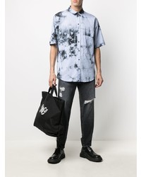 hellblaues Mit Batikmuster Kurzarmhemd von Marcelo Burlon County of Milan