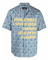 hellblaues Kurzarmhemd mit Blumenmuster von DSQUARED2