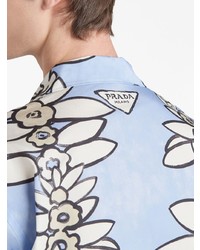 hellblaues Kurzarmhemd mit Blumenmuster von Prada