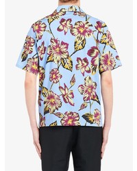 hellblaues Kurzarmhemd mit Blumenmuster von Prada