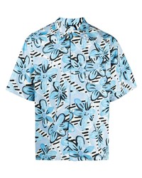 hellblaues Kurzarmhemd mit Blumenmuster von Marni
