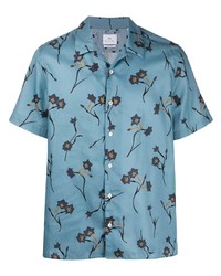 hellblaues Kurzarmhemd mit Blumenmuster von PS Paul Smith