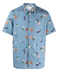 hellblaues Kurzarmhemd mit Blumenmuster von PS Paul Smith