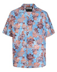 hellblaues Kurzarmhemd mit Blumenmuster von VERSACE JEANS COUTURE