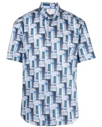 hellblaues Kurzarmhemd mit geometrischem Muster von Brioni