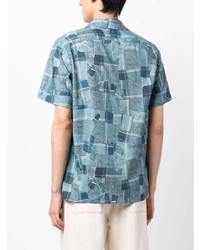 hellblaues Kurzarmhemd mit geometrischem Muster von PS Paul Smith
