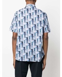 hellblaues Kurzarmhemd mit geometrischem Muster von Brioni