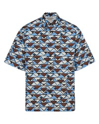 hellblaues Kurzarmhemd mit geometrischem Muster von Prada