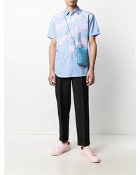 hellblaues Kurzarmhemd mit Karomuster von Comme Des Garcons SHIRT