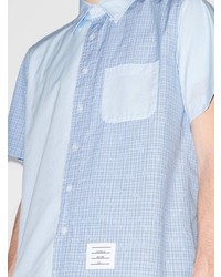 hellblaues Kurzarmhemd mit Karomuster von Thom Browne