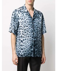 hellblaues Kurzarmhemd mit Leopardenmuster von Roberto Cavalli