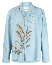 hellblaues Langarmhemd mit Blumenmuster von Baziszt