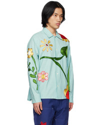 hellblaues Langarmhemd mit Blumenmuster von Sky High Farm Workwear