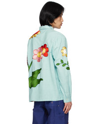 hellblaues Langarmhemd mit Blumenmuster von Sky High Farm Workwear