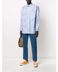 hellblaues Langarmhemd mit Blumenmuster von Comme Des Garcons SHIRT