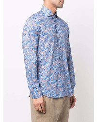 hellblaues Langarmhemd mit Blumenmuster von Fedeli