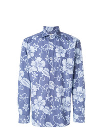 hellblaues Langarmhemd mit Blumenmuster von Doppiaa