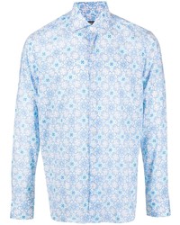 hellblaues Langarmhemd mit Blumenmuster von Fedeli