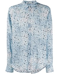 hellblaues Langarmhemd mit Blumenmuster von Garcons Infideles