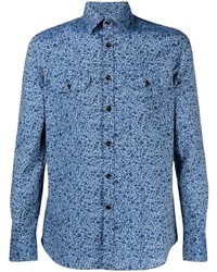 hellblaues Langarmhemd mit Blumenmuster von Glanshirt