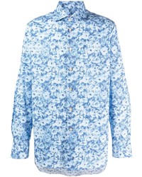 hellblaues Langarmhemd mit Blumenmuster von Kiton
