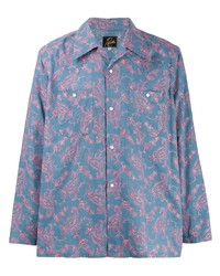 hellblaues Langarmhemd mit Blumenmuster von Needles