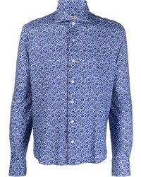 hellblaues Langarmhemd mit Blumenmuster von Orian