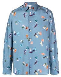 hellblaues Langarmhemd mit Blumenmuster von PS Paul Smith