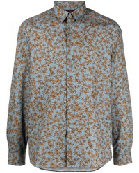 hellblaues Langarmhemd mit Blumenmuster von PS Paul Smith