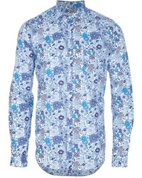 hellblaues Langarmhemd mit Blumenmuster von Robert Friedman
