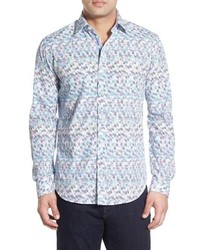 hellblaues Langarmhemd mit geometrischem Muster