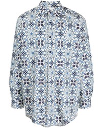 hellblaues Langarmhemd mit geometrischem Muster von Drôle De Monsieur