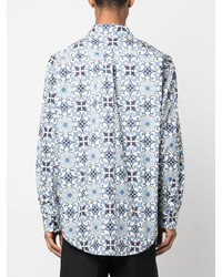 hellblaues Langarmhemd mit geometrischem Muster von Drôle De Monsieur