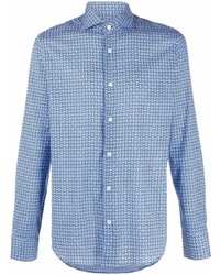 hellblaues Langarmhemd mit geometrischem Muster von Fedeli