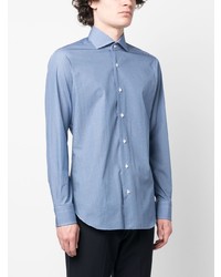 hellblaues Langarmhemd mit geometrischem Muster von Barba