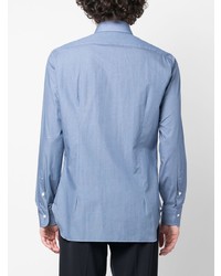 hellblaues Langarmhemd mit geometrischem Muster von Barba