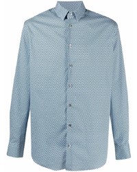 hellblaues Langarmhemd mit geometrischem Muster von Giorgio Armani
