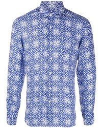 hellblaues Langarmhemd mit geometrischem Muster von PENINSULA SWIMWEA