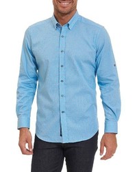 hellblaues Langarmhemd mit Hahnentritt-Muster