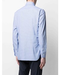 hellblaues Langarmhemd mit Hahnentritt-Muster von Barba