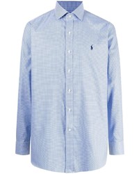 hellblaues Langarmhemd mit Hahnentritt-Muster von Polo Ralph Lauren