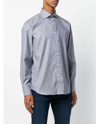 hellblaues Langarmhemd mit Hahnentritt-Muster von Canali