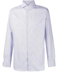 hellblaues Langarmhemd mit Hahnentritt-Muster von Xacus