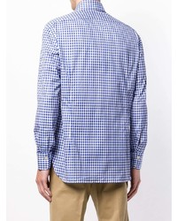 hellblaues Langarmhemd mit Vichy-Muster von Kiton