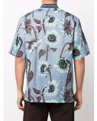 hellblaues Leinen Kurzarmhemd mit Blumenmuster von Paul Smith