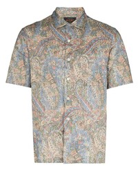 hellblaues Leinen Kurzarmhemd mit Paisley-Muster