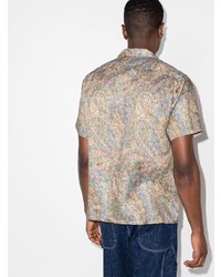 hellblaues Leinen Kurzarmhemd mit Paisley-Muster von Beams Plus