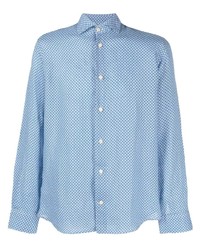 hellblaues Leinen Langarmhemd mit geometrischem Muster von Drumohr