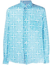 hellblaues Leinen Langarmhemd mit geometrischem Muster von PENINSULA SWIMWEA